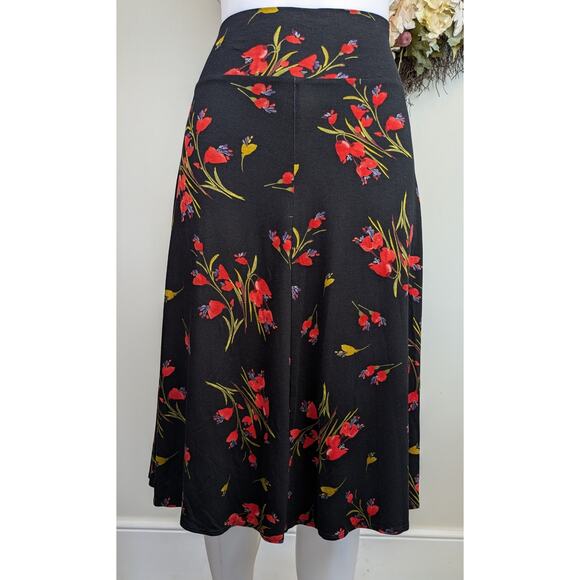 NEW Salaam Flappy Black & Bold Red Floral A-Line Flowy Stretch Skirt Size XL - Picture 2 of 9